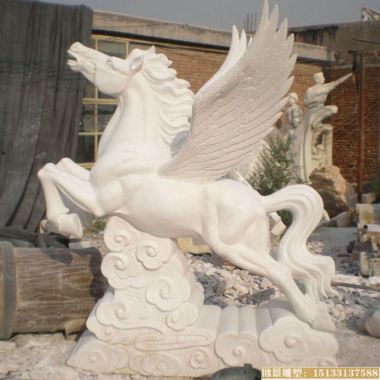 带翅膀的石雕飞马雕塑 动物石雕塑马